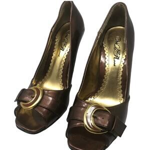 5‎ for $25 -  Wild Rose Brown Open Toe Shoes Heels Pumps Size 7.5